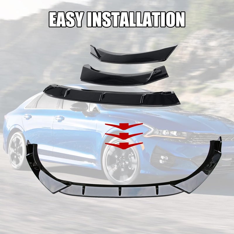 Gear Up Front Bumper Lip Splitter Compatible with 2024 2023 2022 2021 Kia K5 & 2025 Kia K5 GT/GT Line 3PC Front Splitter Protection Front Bumper Lower Lip Splitter (Gloss Black) - Image 3